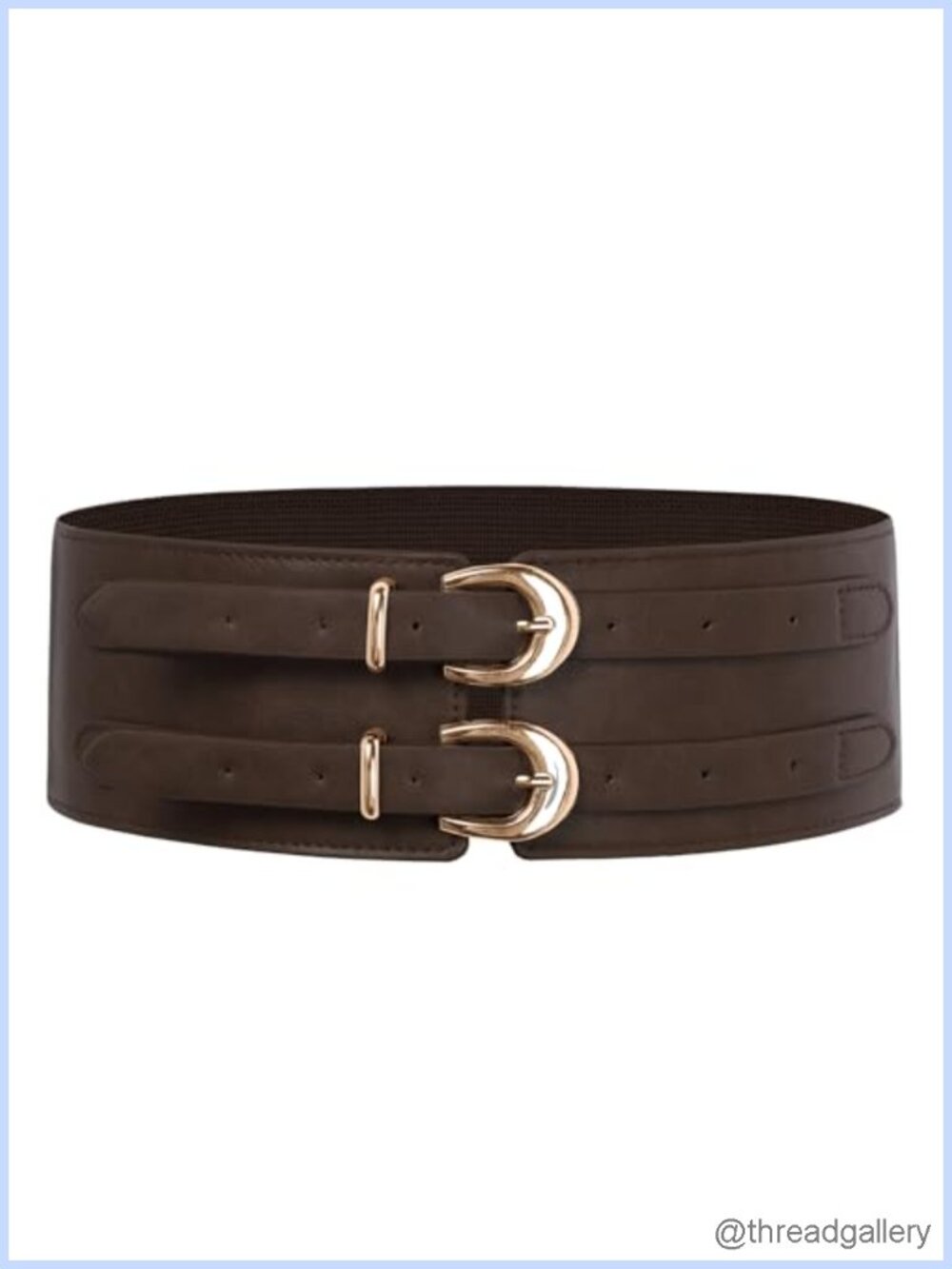Wide Stretchy PU Leather Corset Belt with Double Gold Buckles